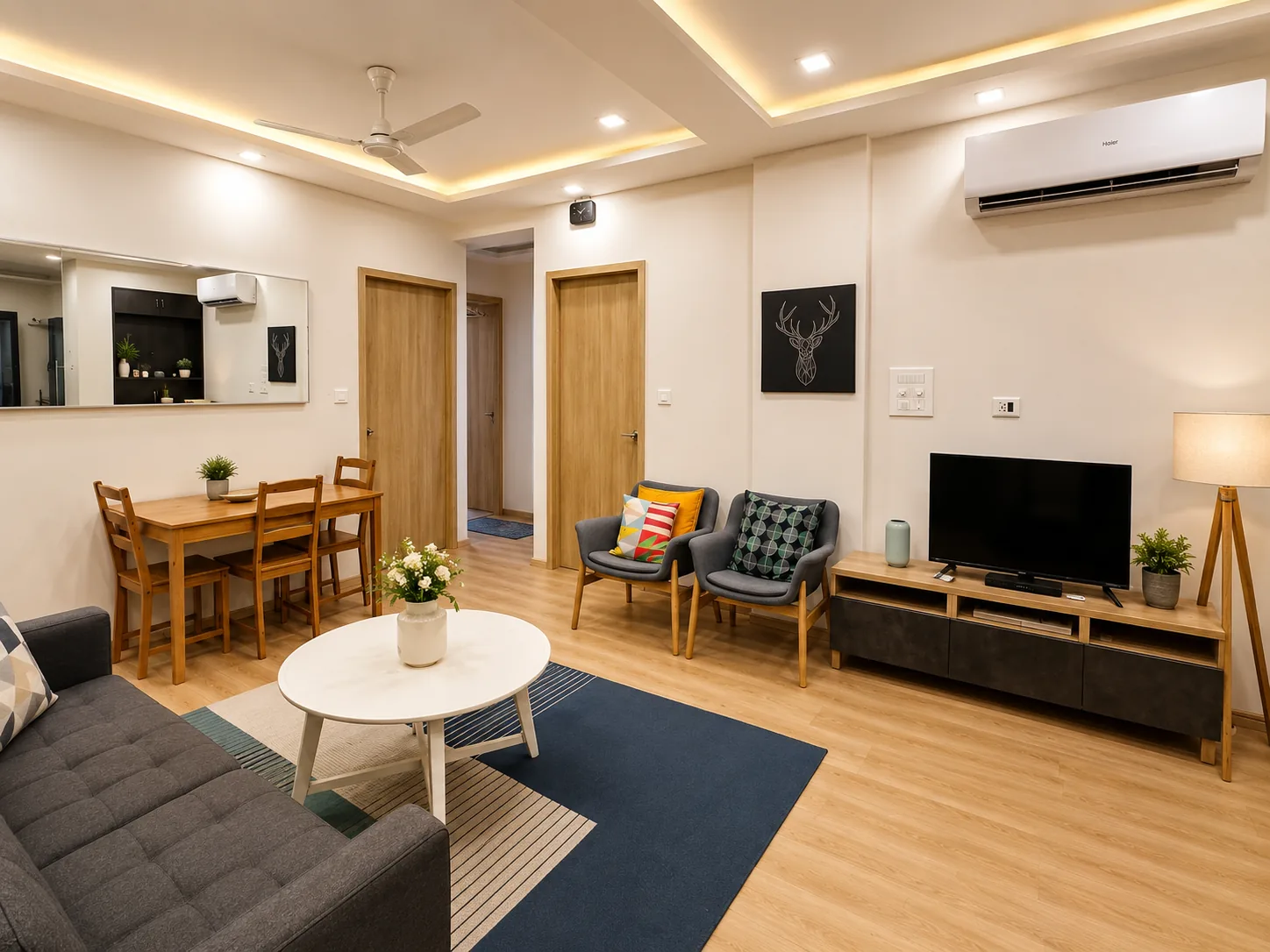 Bright furnished living room at Real Stay